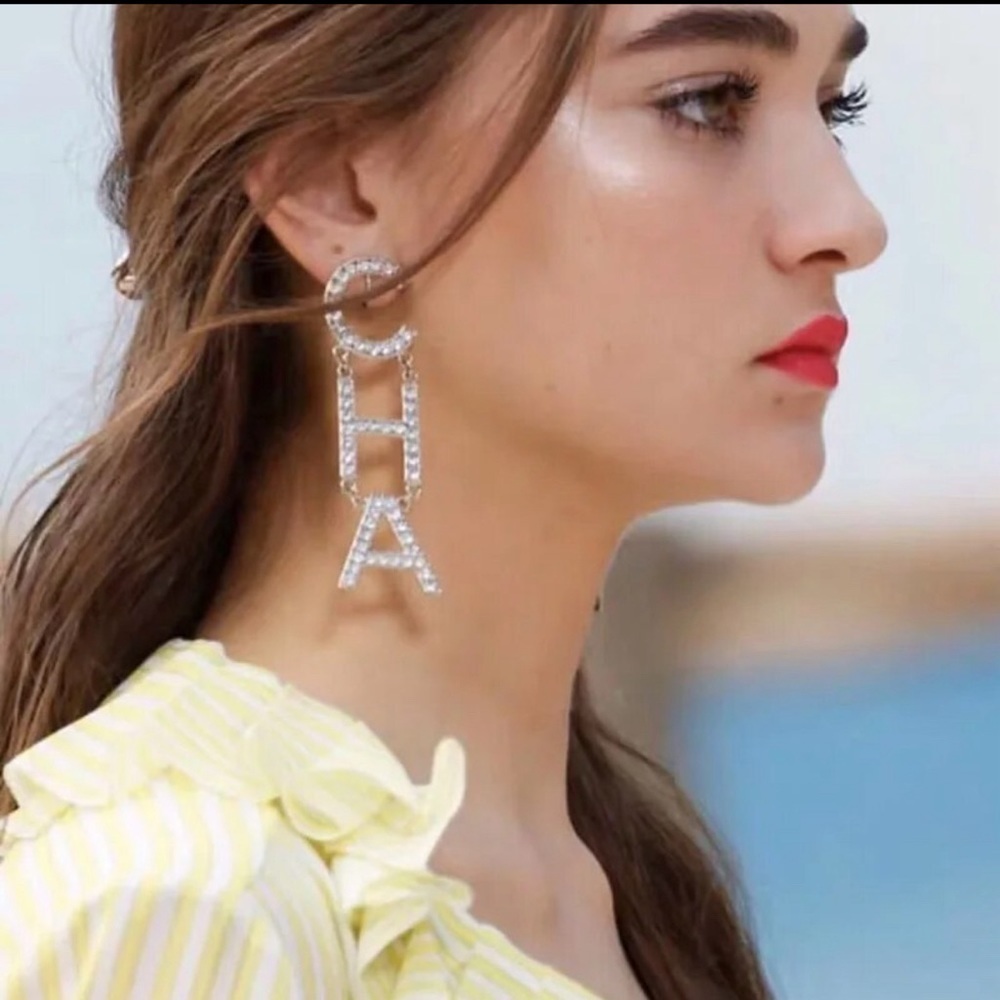 Rhinestone Word Change Drop Earrings